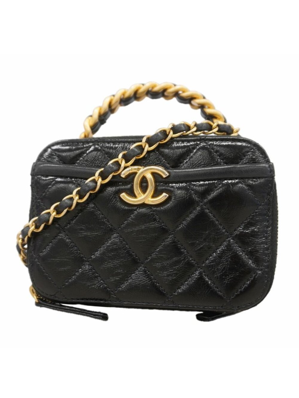 Chanel Vanity Bag Quilted Calfskin Black Champagne Gold 2-Way Bag